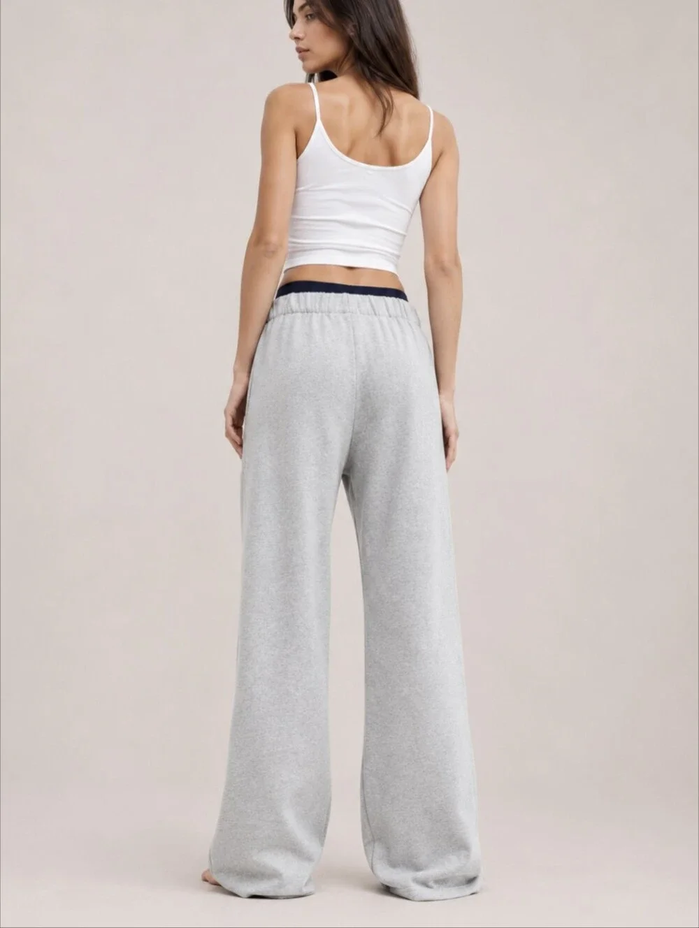 Aerie Wide Leg Pleated Trouser Slouchy  Sweatpants In Light Gray Size Medium NEW - Picture 3 of 7